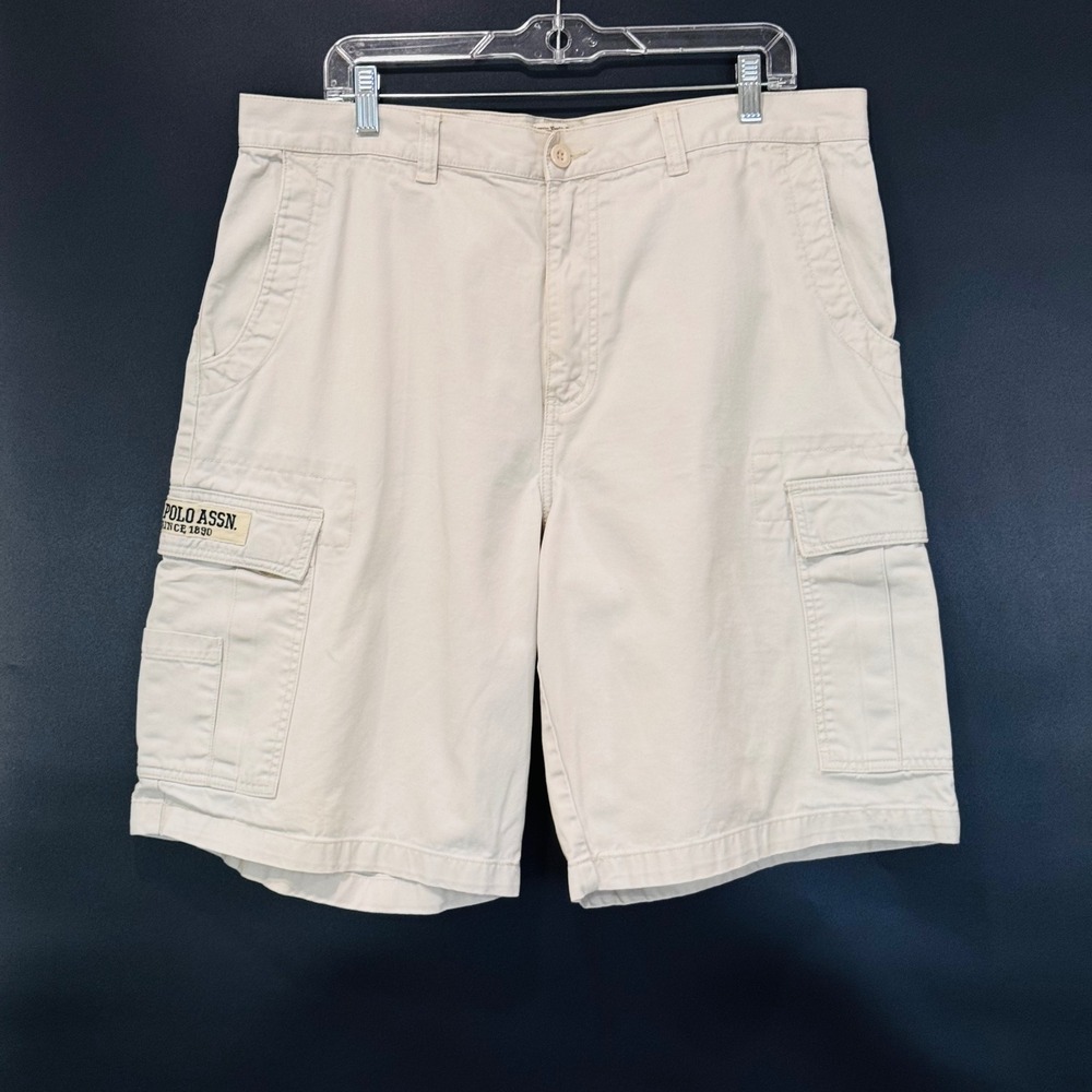 US Polo Assn Cargo Shorts Mens 36 Tan Khaki Cotton Twill Utility Casual Outdoor